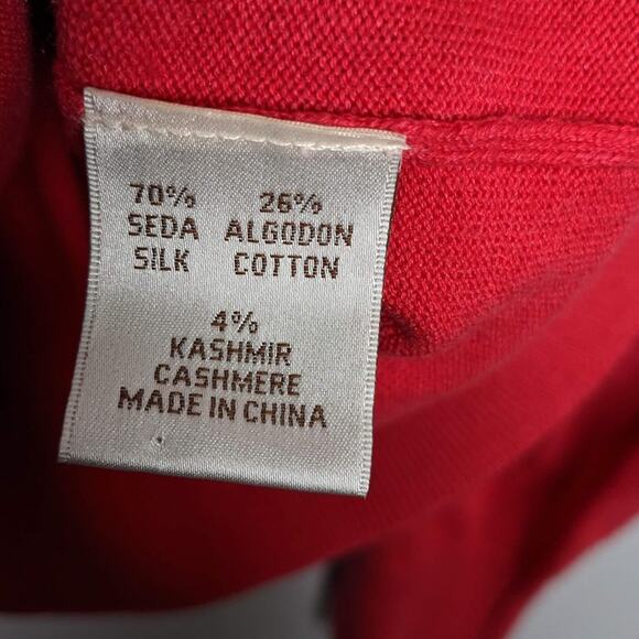 Peter Millar Red/Pink V-Neck Long Sleeve Sweater Silk Cotton Cashmere Size L - Picture 6 of 7